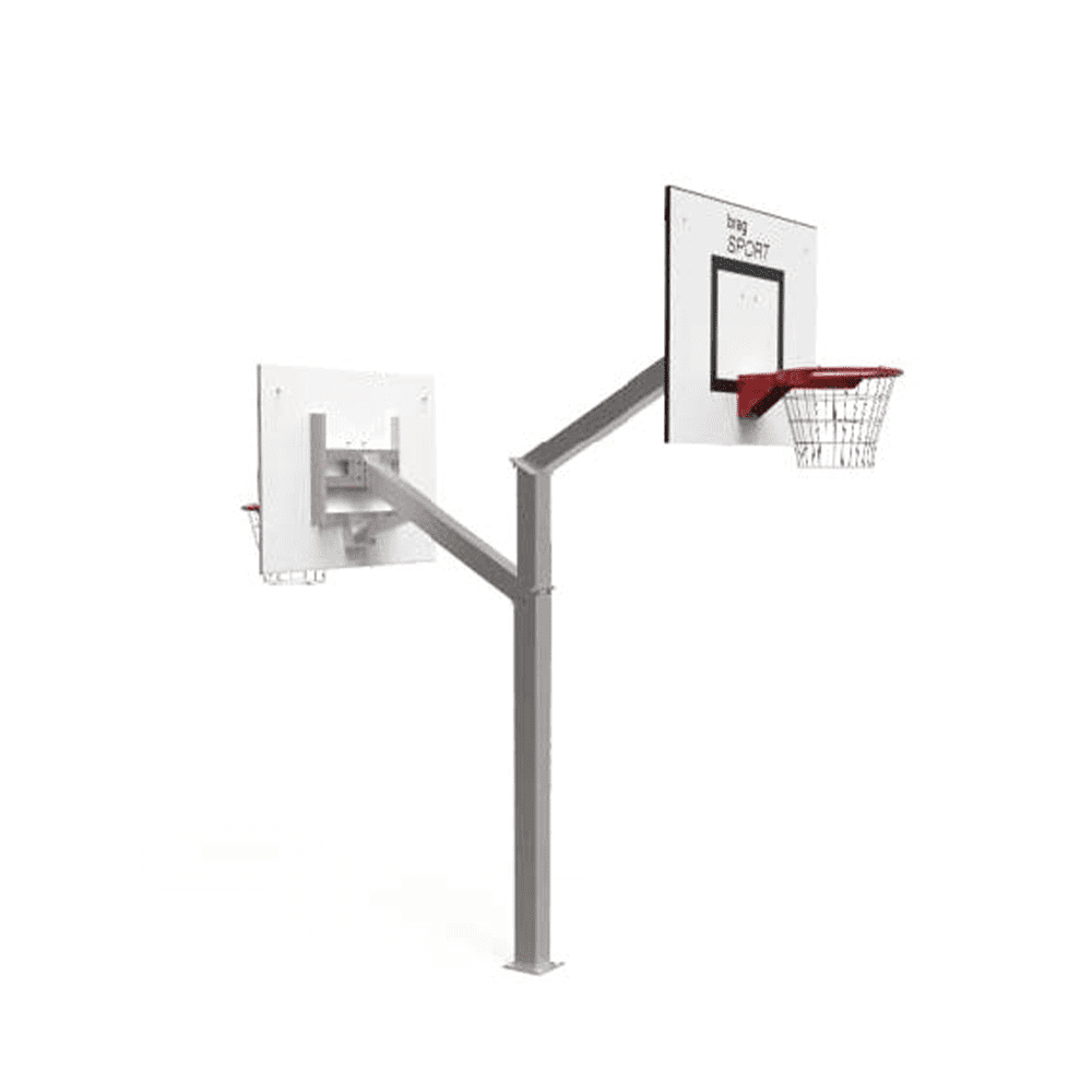 TABELA BASQUETEBOL DUPLA C/2600/3050MM DO ARO AO SOLO C/ TABULEIRO RECTANGULAR 1800X1050MM E AVANCO 1200MM